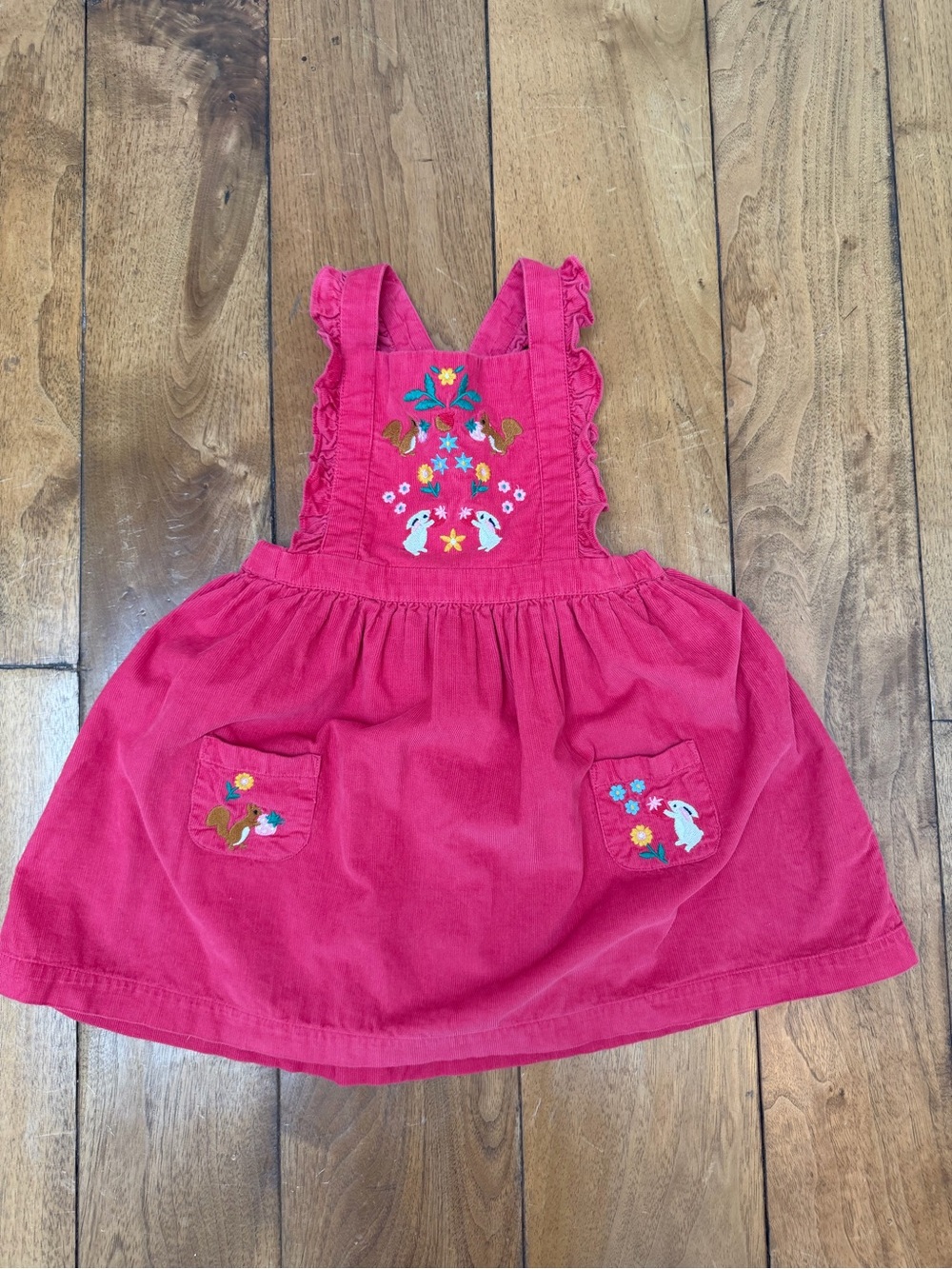 Baby Boden Girls Pink Corduroy Embroidered Woodland Jumper Dress 3–4Y